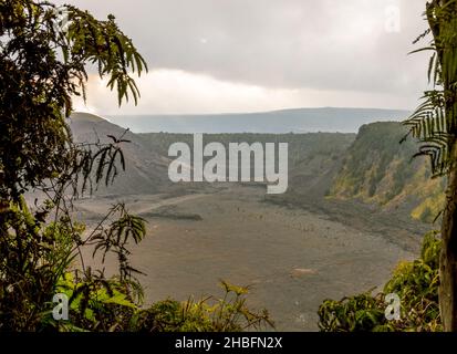 Blick auf den Kilauea Iki Krater im Volcanoes National Park auf der Big Island, Hawaii Stockfoto