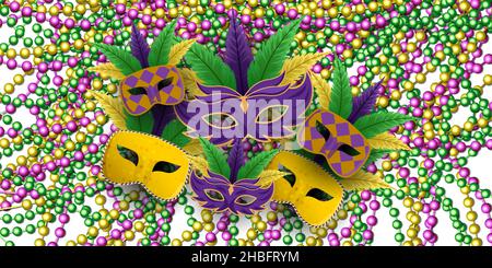 mardi Gras mit Maske Haufen auf Perlen Hintergrund. mardi Gras Vektor-Design-Illustration Stock Vektor