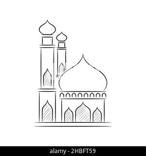 Moschee Gebäude Moderne Linienkunst, Handzeichnung Islamische Moschee Skizze Gebäude Stock Vektor