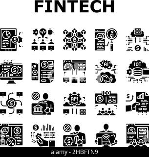 Fintech Financial Technology Icons Set Vector Stock Vektor