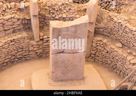 Gobeklitepe Säulen. Gobeklitepe archäologische Stätte in Sanliurfa Türkei Stockfoto