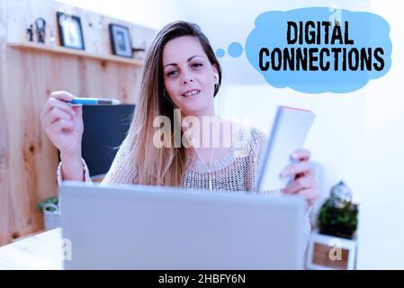 Schild mit digitalen Verbindungen. Überblick über das Unternehmen leistungsstarke Möglichkeiten zur Online-Verbindung Global High Definition Online-Dokumentationen und -Spiele ansehen Stockfoto