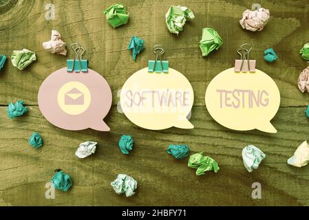 Hand schreiben Zeichen Software-Test. Konzept Bedeutung Untersuchung liefern Informationen über die Qualität der IT Bunte Perpective positive Denken Stockfoto