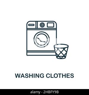 Symbol „Waschkleidung“. Linienelement aus der Reinigungssammlung. Linear Washing Clothes Icon-Zeichen für Webdesign, Infografiken und mehr. Stock Vektor