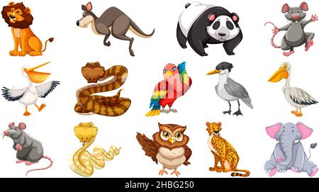 Satz von verschiedenen wilden Tieren Cartoon-Figuren Illustration Stock Vektor