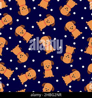 Seamless pattern with cute cartoon dog. Vector illustration. Stock Vektor