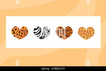 Herz-Vektor-Set-Elemente isoliert. Tier Thema Design der Liebe Symbole. Kollektion kreativer Herzformen für den Valentinstag. Stock Vektor