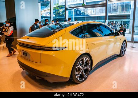 Das Elektroauto Nio ET5 wurde am Tag nach dem Nio-Tag 2021 in Suzhou, China, im Nio-Haus von Suzhou ausgestellt. Stockfoto