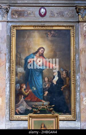 Rom, Italien, die Heiligen Vincent und Anastasius in Trevi (Santi Vincenzo e Anastasio a Trevi), Gemälde von Christus, der der hl. Margarete M sein Herz zeigt Stockfoto