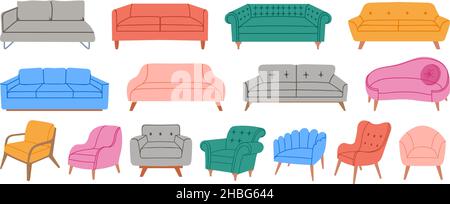 Cartoon-Stuhl, Sofa und Couch, Haus Komfort weiche Möbel. Gemütliche Sessel im skandinavischen Stil. Vektor-Set mit entspannenden Elementen im Innenbereich Stock Vektor