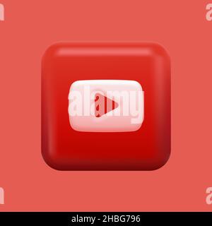 Rotes Symbol Für Die Videoplattform. Isolierte 3D-Wiedergabetaste. Vektorgrafik Stock Vektor