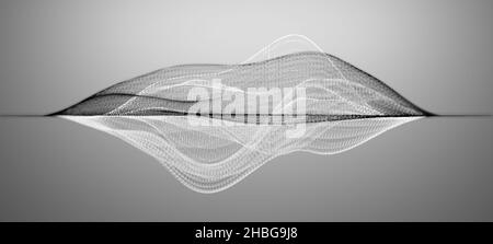 Wellenformstruktur oder abstrakte Visualisierung von Audio-Schallwellen auf grauem monochromen Hintergrund Stockfoto