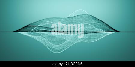 Wireframe-Wellenformstruktur oder abstrakte Visualisierung von Audio-Schallwellen auf türkisfarbenem Hintergrund Stockfoto