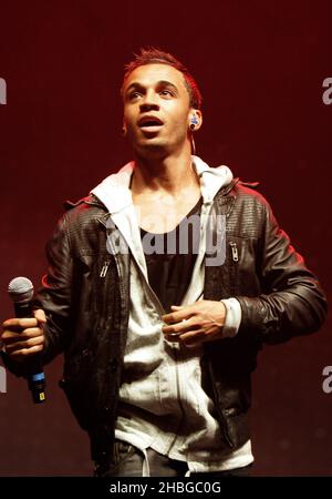 Aston Merrygold von JLS tritt beim Sunshine Concert im Troxy, London, auf Stockfoto