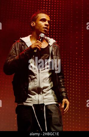 Aston Merrygold von JLS tritt beim Sunshine Concert im Troxy, London, auf Stockfoto