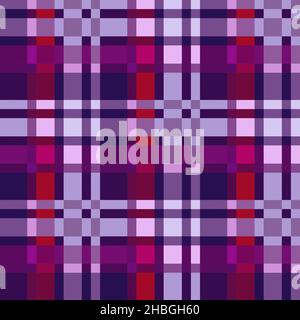 Kontrastieren Sie mehrfarbige Tartan Schottische nahtlose Muster in Magenta-, Rot- und Violetttönen mit diagonalen Linien, Textur für Tartan, Karo, Tischdecken, Gerinnsel Stock Vektor