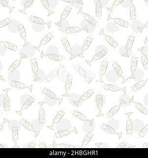 Vector einfache weiße Baritalia Champagner Gläser Weingläser nahtloses Muster. Perfekt für Stoffe, Restaurantmenüs und Hochzeitskarten-Hintergründe. Stock Vektor