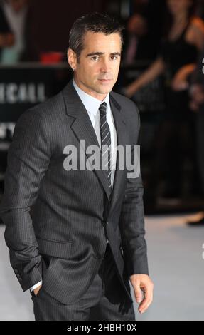 Colin Farrell kommt zur britischen Premiere von Total Recall im Vue West End in London. Stockfoto