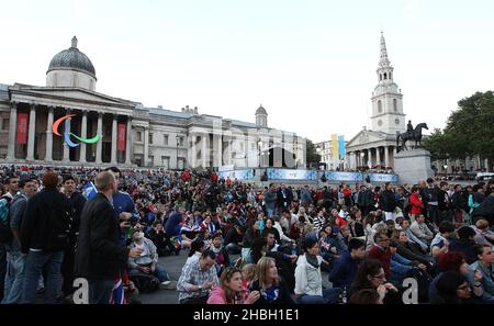 BT London Live Paralympics Eröffnungszeremonie Allgemeine Ansichten auf dem Trafalgar Square in London. Stockfoto