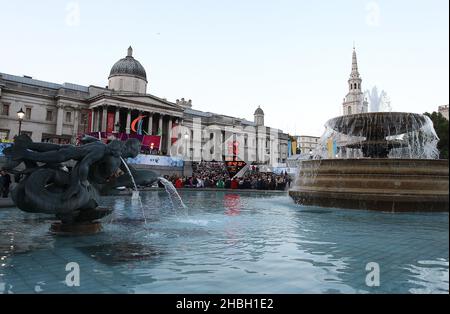 BT London Live Paralympics Eröffnungszeremonie Allgemeine Ansichten auf dem Trafalgar Square in London. Stockfoto