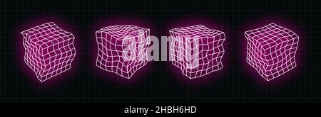 vector Retro futuristische Neon Design Elemente 3D Würfel. Retro-Grafik-Set, 80s Design-Trends und Vintage geometrische Element Illustration. Stock Vektor