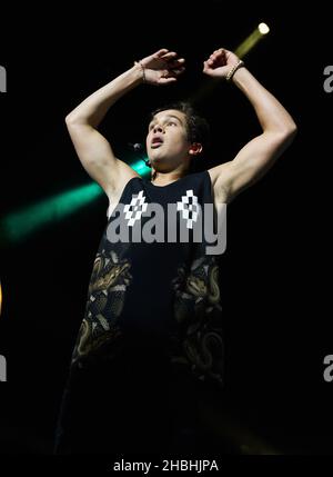 Austin Mahone tritt auf der indigO2 in London auf. Stockfoto