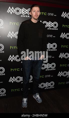 Professor Green Backstage bei den Mobo-Nominierungen 2014 bei Ronnie Scott's im Zentrum von London. Stockfoto