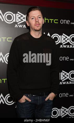 Professor Green Backstage bei den Mobo-Nominierungen 2014 bei Ronnie Scott's im Zentrum von London. Stockfoto