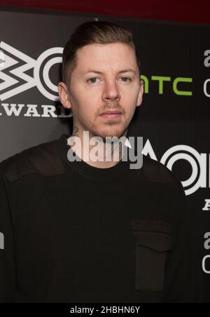 Professor Green Backstage bei den Mobo-Nominierungen 2014 bei Ronnie Scott's im Zentrum von London. Stockfoto