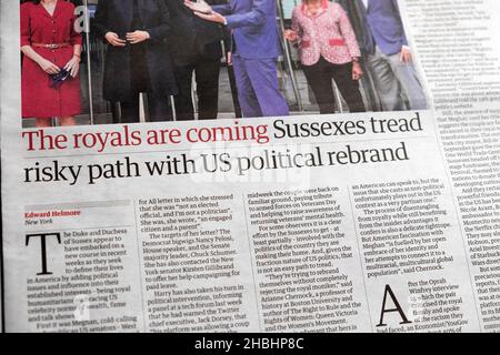 „die Royals kommen: Susgeschlechtschaften gehen mit dem politischen Rebranding in den USA einen riskanten Weg“, titelte Zeitungsartikel von Guardian 15. November 2021 London UK Stockfoto