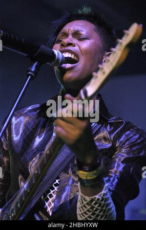 Skin tritt live an der Scala in London auf. Kopfschuss, ex Skunk Anansie. Stockfoto