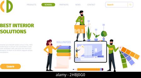 Schaffung einer inneren Landung. Architekten und Designer machen interessante Projekte für Haus oder Zimmer Renovierung grellen Vektor-Business-Webseite Stock Vektor