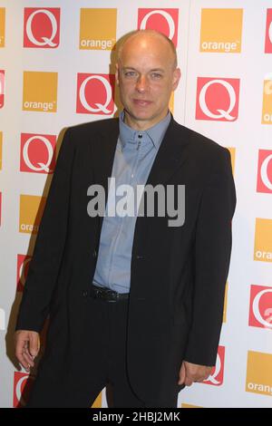 Brian Eno bei den Q Awards im Londoner Park Lane Hotel. Stockfoto