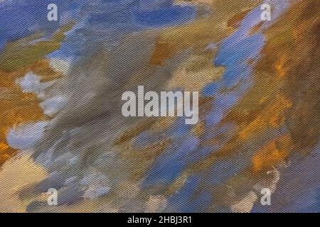 Abstrakte Kunst Hintergrund marineblau und braun Farben. Aquarellmalerei auf Leinwand mit gary Gradient. Fragment der Grafik auf Papier mit Muster. Textu Stockfoto