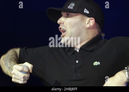 Limp Bizkit, Fred Durst tritt an der Brixton Academy in London auf. Stockfoto