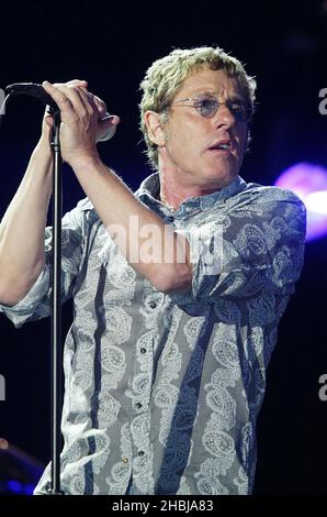 Roger Daltrey tritt mit The Who am Samstag live auf der Bühne beim Isle of Wight Festival auf. Stockfoto