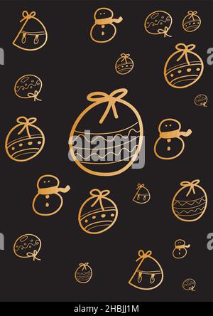 Neues Jahr Vektorfarbe nahtlose Muster. Weihnachtskugeln mit Ornamenten auf schwarzem Hintergrund. Stock Vektor