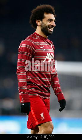 LONDON, England - 19. DEZEMBER:Liverpools Mohamed Salah während des Vorspiel-Warm-Up während der Premier League zwischen Tottenham Hotspur und Liverpool A Stockfoto