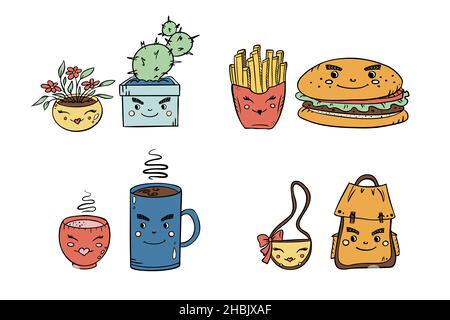 Niedliche Vektor-Illustrationen von Paaren von Gegenständen für valentine-Karten über die Liebe. Stock Vektor