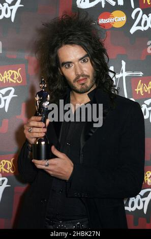 Russell Brand kommt auf die Brit Awards 2007 Launch Party im Hammersmith Palais im Westen Londons, 16. Januar 2007. Stockfoto