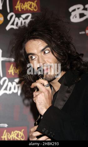 Russell Brand kommt auf die Brit Awards 2007 Launch Party im Hammersmith Palais im Westen Londons, 16. Januar 2007. Unterhaltung Stockfoto