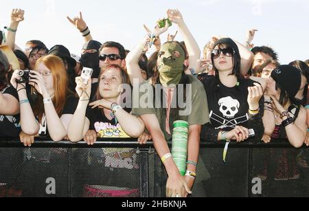 Menschenmassen beim Download Festival 2009 im Donnington Park in Derby, England Stockfoto