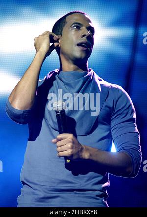 Marvin Humes von JLS beim Jingle Bell Ball von Capital FM in der O2 Arena in London. Stockfoto