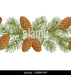 Tannenbaum Zweige Vektor-Muster auf weißem Hintergrund Stock Vektor