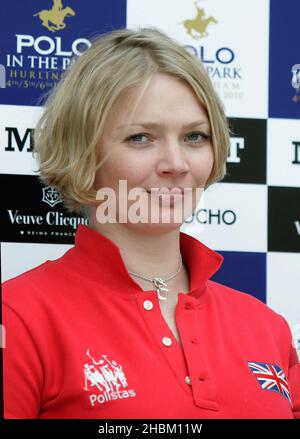 Jodie Kidd stellt die neuesten Entwicklungen der neuen World Polo Series ÒPolo parkÓ im Twenty20 im Hurlingham Club, Putney Bridge, London, vor. Stockfoto