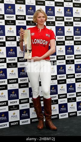 Jodie Kidd stellt die neuesten Entwicklungen der neuen World Polo Series ÒPolo parkÓ im Twenty20 im Hurlingham Club, Putney Bridge, London, vor. Stockfoto