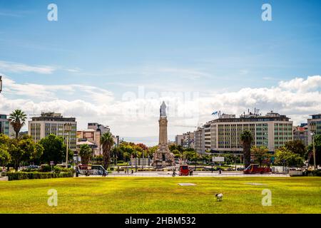 Statue des Marquis of Pombal und Kreisverkehr in der Innenstadt von Lissabon, Portugal Stockfoto