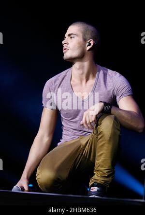 Max George von The Wanted treten am 13,2010. Juli auf der 1st Birthday Party of the Transformation Trust in der 02 Arena, London, auf. Stockfoto