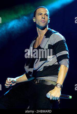 Marvin Humes von JLS auf der Bühne während des Capital FM's Jingle Bell Ball in der O2 Arena, London. Stockfoto