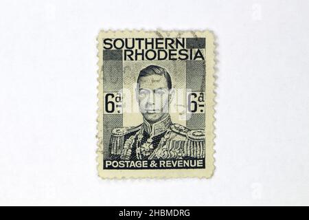 King George VL Briefmarke von Süd-Rhodesien. Britisches Imperium Stockfoto